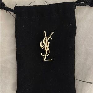 Yves Saint Laurent Employee Gold-Tone Logo Brooch